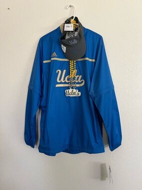 NWT. 1 UCLA Adidas windbreaker Lg. 1 Visor and  2 Mardi Gras beads.